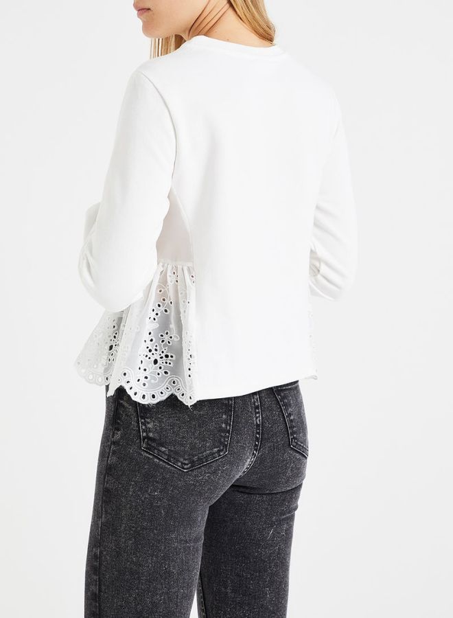 Embroidered Lace Trim Sweatshirt White