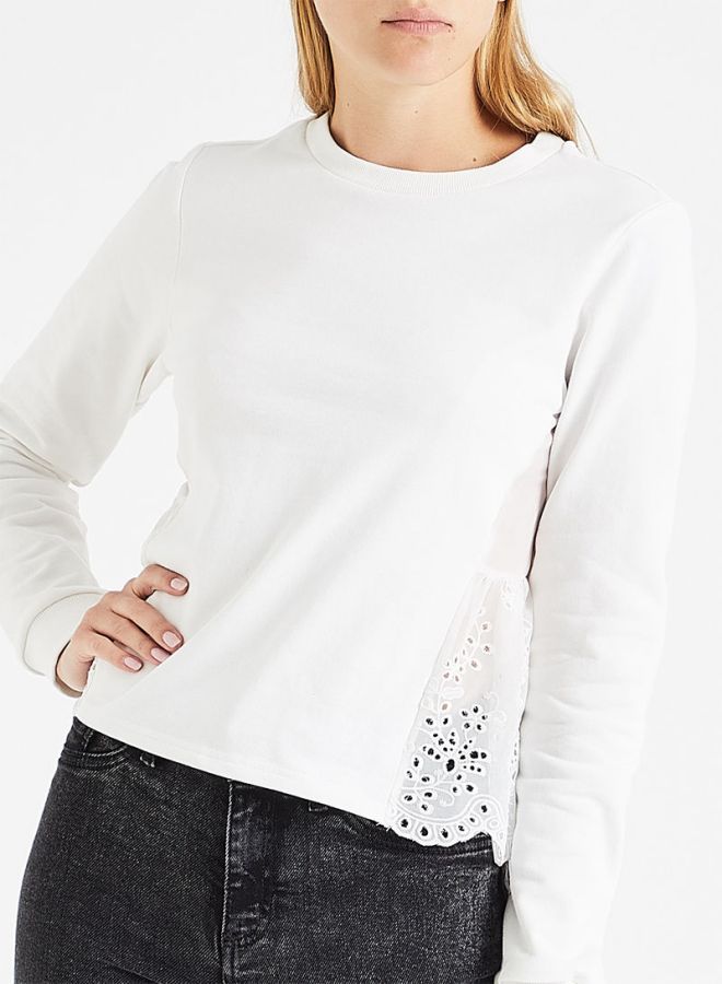 Embroidered Lace Trim Sweatshirt White