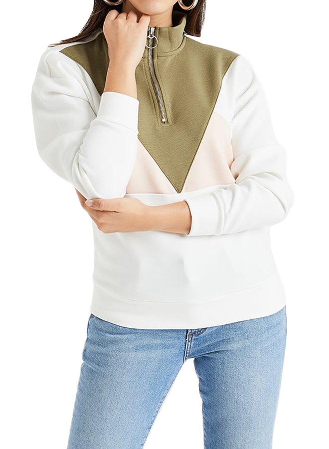 Colourblock Half Zip Sweatshirt White/Olive