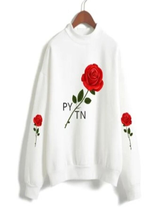 Rose Printed High Neck Sweatshirt