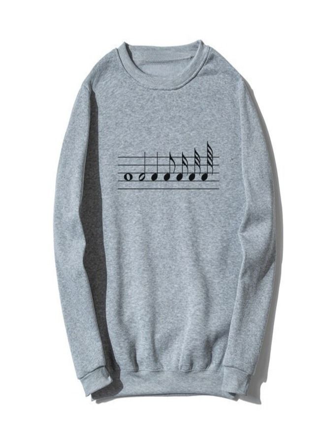 Music Notes Printed Sweatshirt Grey