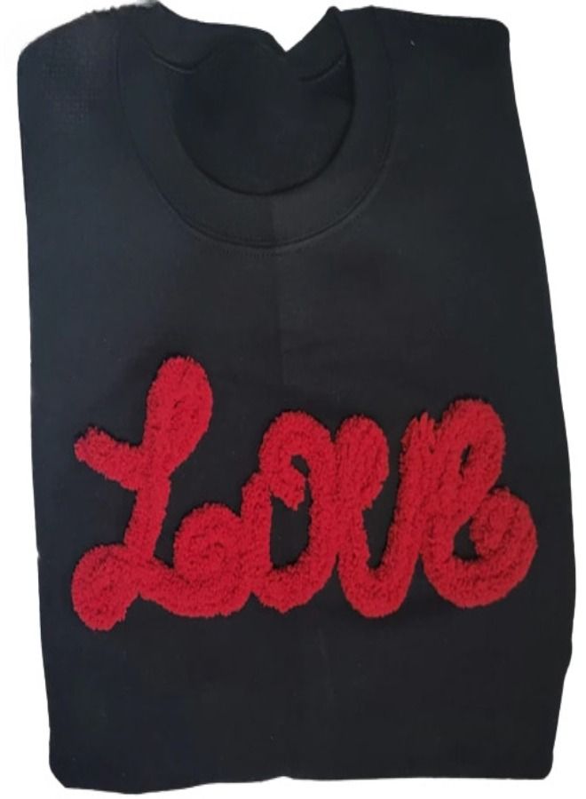 Valentines Love Embroidered Sweatshirt Black