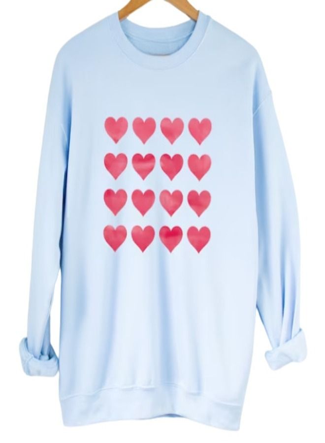 Cute Hearts Printed Sweatshirt Light Blue