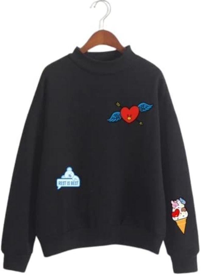 Cartoon Heart Ice Cream Printed Sweatshirt Black