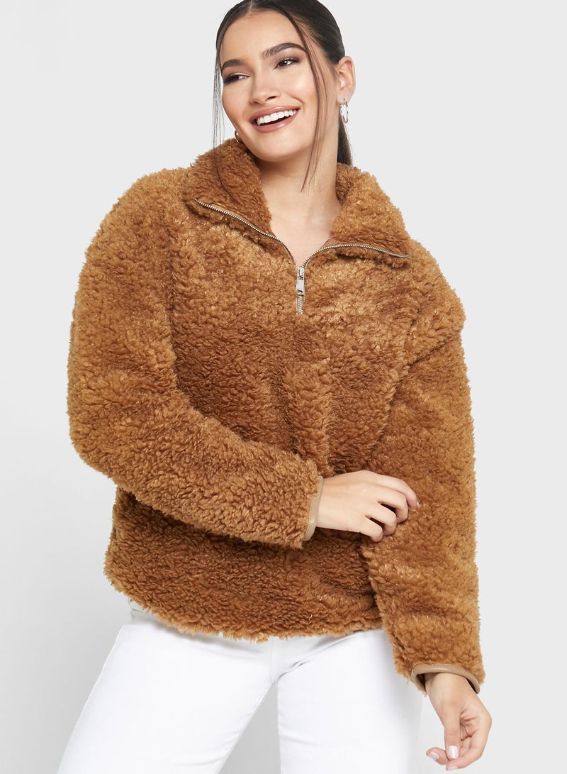 Zip Detail Fur Jacket