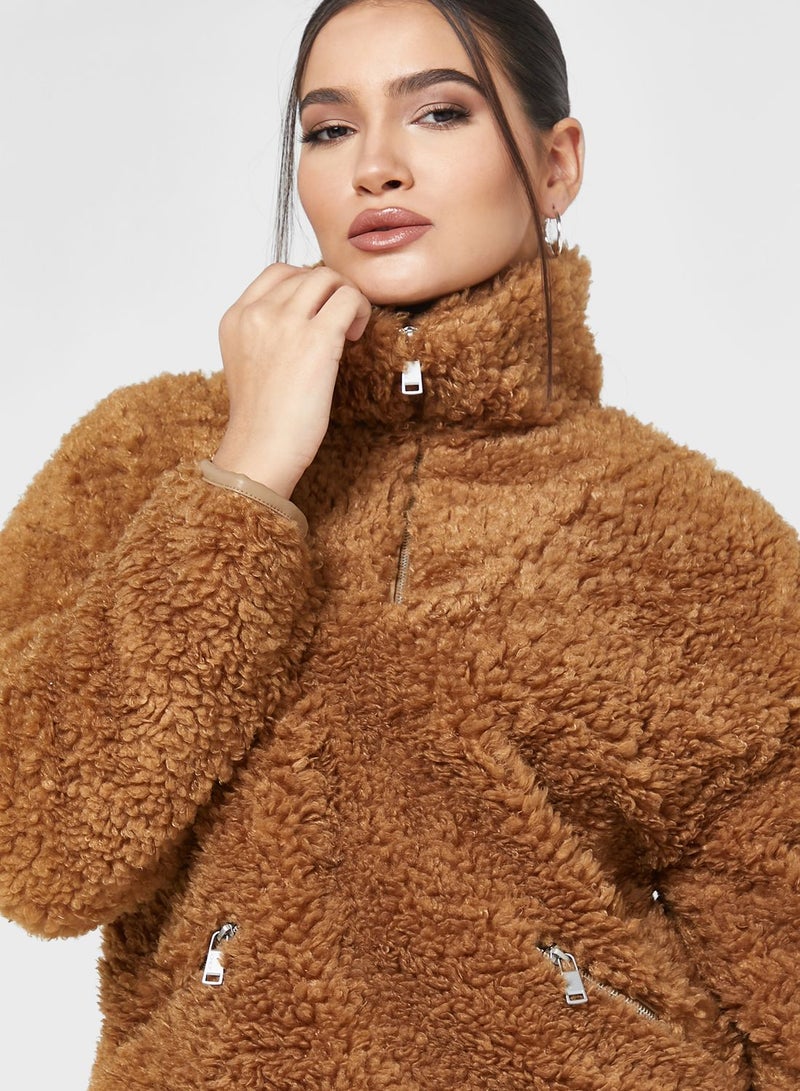 Zip Detail Fur Jacket