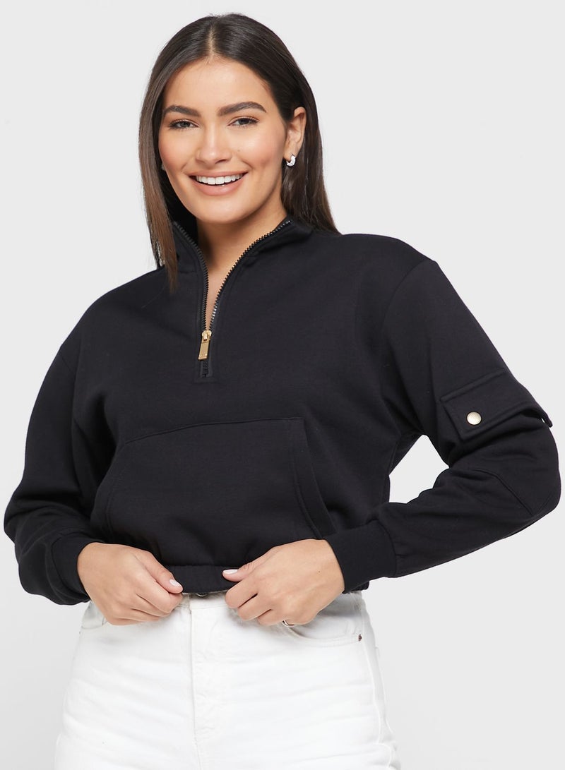 Pocket Detail Crop Sweatshirt