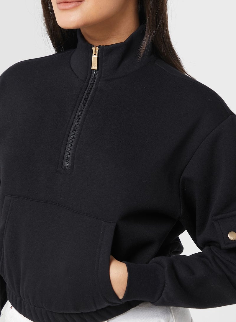 Pocket Detail Crop Sweatshirt