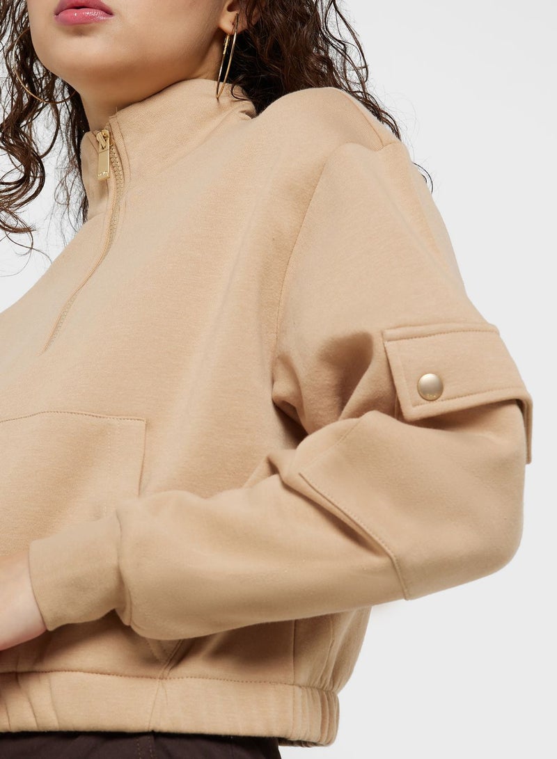 Pocket Detail Crop Sweatshirt