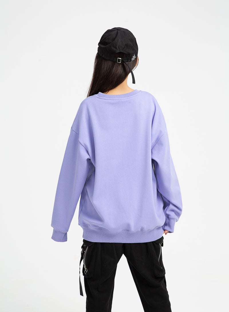 Squality Solid Color Hoodie Loose Long-Sleeved Top Purple