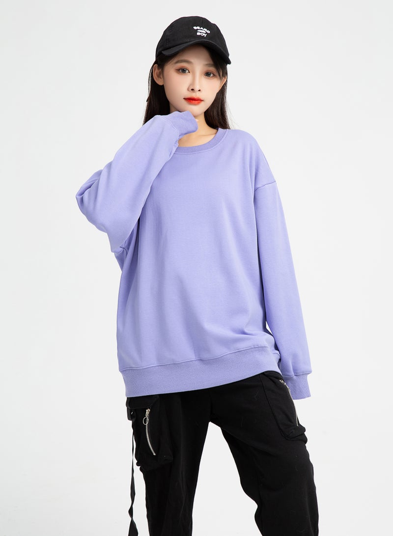 Squality Solid Color Hoodie Loose Long-Sleeved Top Purple