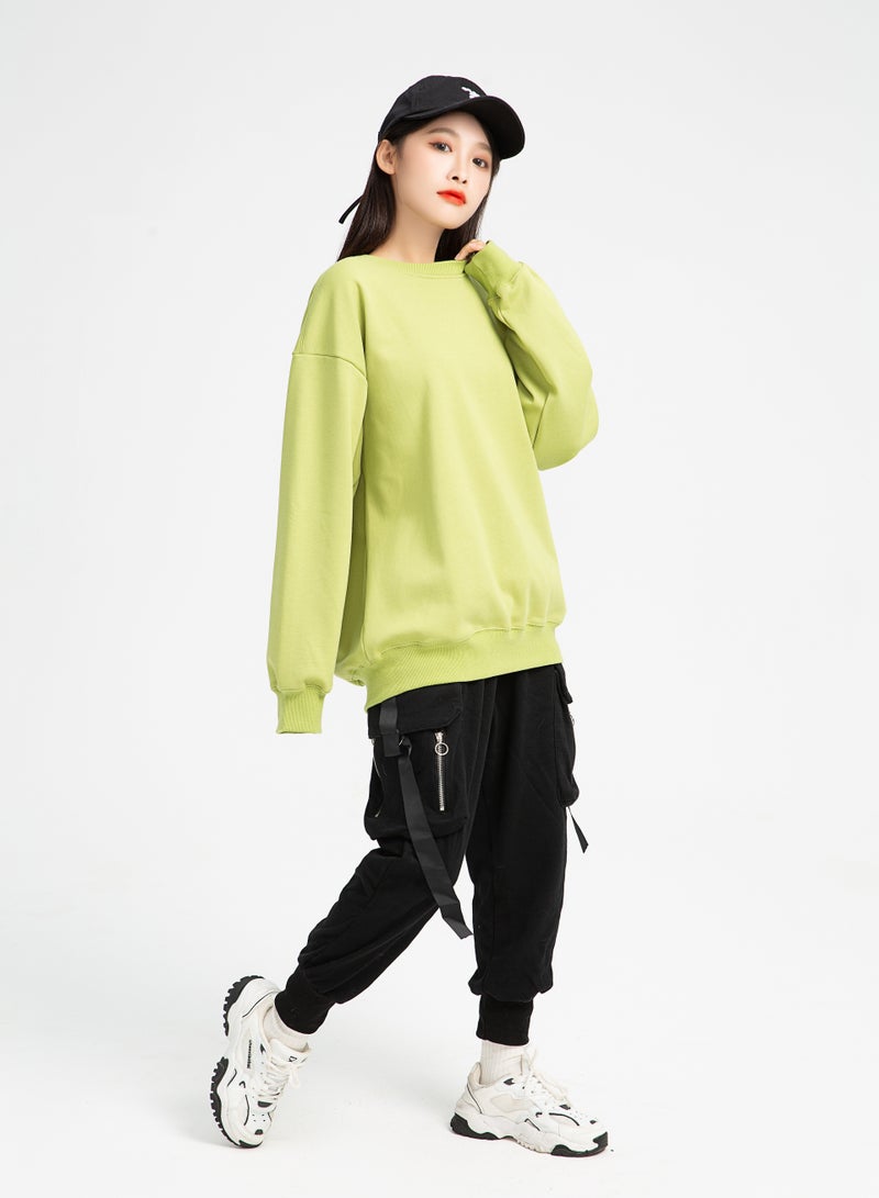 Squality Solid Color Hoodie Loose Long-Sleeved Top Green