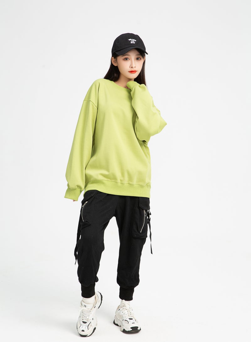 Squality Solid Color Hoodie Loose Long-Sleeved Top Green