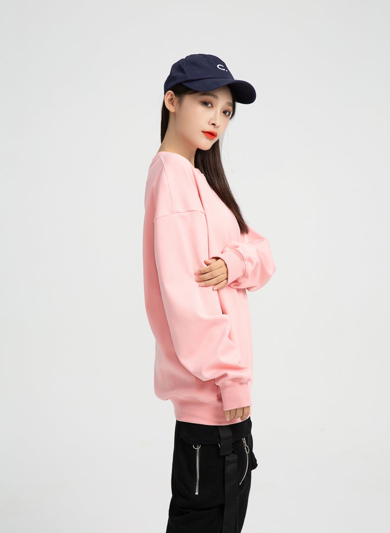 Squality Solid Color Hoodie Loose Long-Sleeved Top Pink