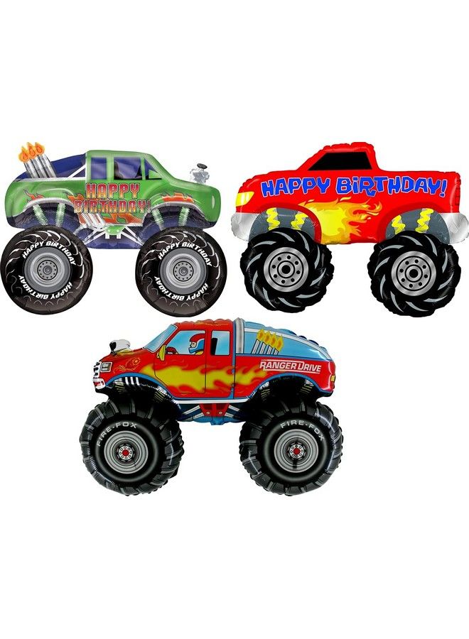 Monster Truck Rally Party Supplies Birthday Balloon Bouquet Decorations 3 Trucks