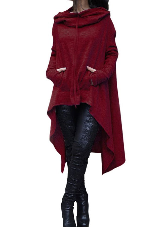 Hooded Neck Polyester Pullover Burgundy