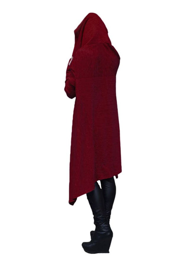 Hooded Neck Polyester Pullover Burgundy