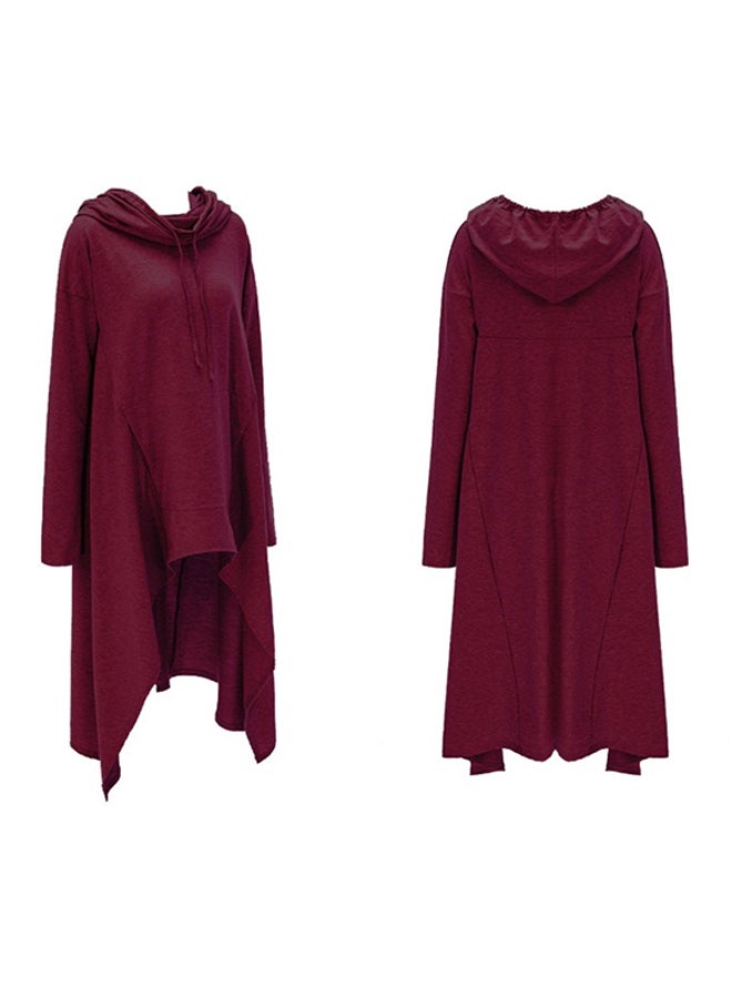 Hooded Neck Polyester Pullover Burgundy