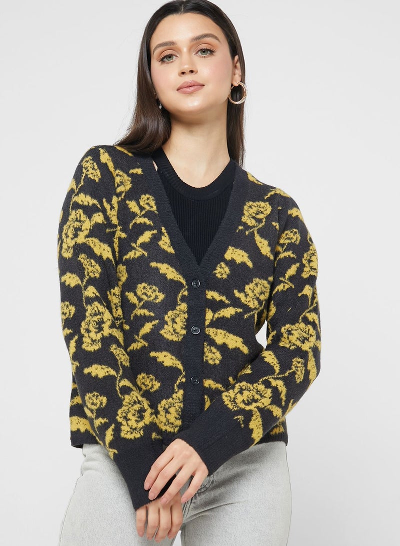 Floral Print Knitted Cardigan