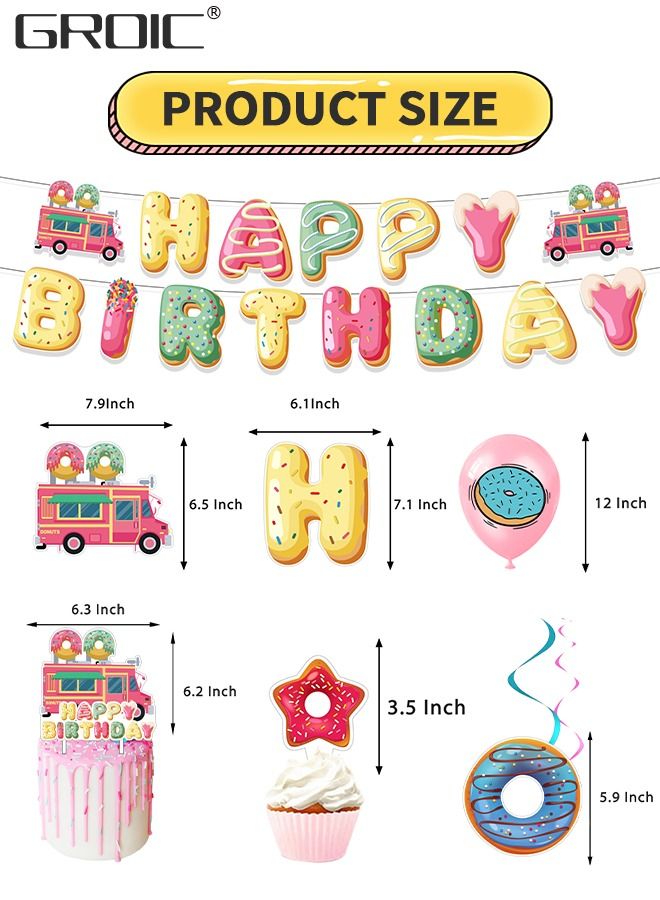 Donut Party Supplies Kit,Donut Birthday Party Supplies,Donut Happy Birthday Banner, Cake Topper, Balloons Set for Donut Birthday Party Decorations,Donut Balloons Decoration Kits