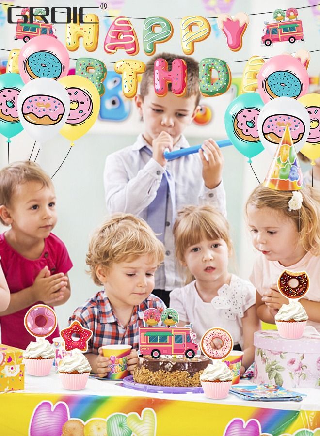 Donut Party Supplies Kit,Donut Birthday Party Supplies,Donut Happy Birthday Banner, Cake Topper, Balloons Set for Donut Birthday Party Decorations,Donut Balloons Decoration Kits