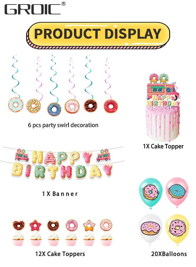 Donut Party Supplies Kit,Donut Birthday Party Supplies,Donut Happy Birthday Banner, Cake Topper, Balloons Set for Donut Birthday Party Decorations,Donut Balloons Decoration Kits