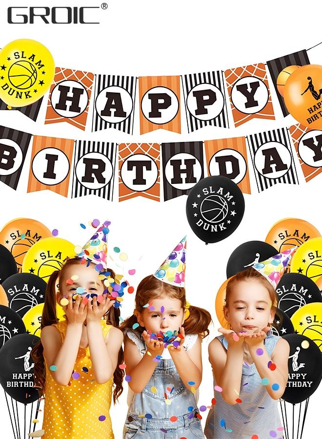 Basketball Party Decorations Supplies,Kids Basketball Birthday Party Decor, HAPPY BIRTHDAY Banner Slam Dunk Balloons Tablecloth Cake Cupcake Toppers for Boys Teenagers Sport Theme Party