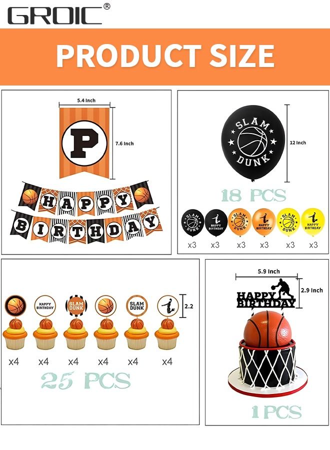 Basketball Party Decorations Supplies,Kids Basketball Birthday Party Decor, HAPPY BIRTHDAY Banner Slam Dunk Balloons Tablecloth Cake Cupcake Toppers for Boys Teenagers Sport Theme Party