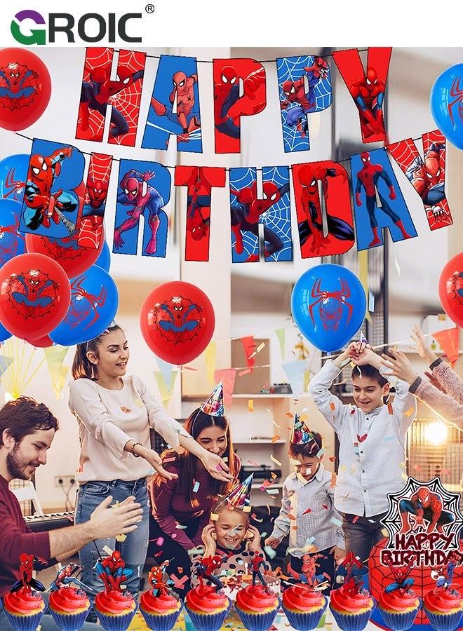 Spider-Man Birthday Party Decoration Set, Balloons Banner Supplies Spider-Man for Boys Men Kids Happy Birthday Balloons for Party Decor Suit For Baby Shower Kids Boys Birthday Party Decorations