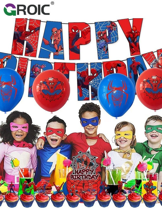 Spider-Man Birthday Party Decoration Set, Balloons Banner Supplies Spider-Man for Boys Men Kids Happy Birthday Balloons for Party Decor Suit For Baby Shower Kids Boys Birthday Party Decorations