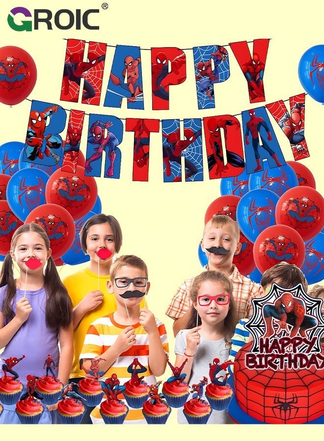 Spider-Man Birthday Party Decoration Set, Balloons Banner Supplies Spider-Man for Boys Men Kids Happy Birthday Balloons for Party Decor Suit For Baby Shower Kids Boys Birthday Party Decorations