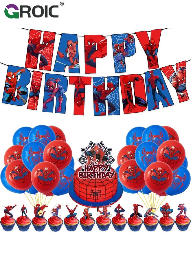 Spider-Man Birthday Party Decoration Set, Balloons Banner Supplies Spider-Man for Boys Men Kids Happy Birthday Balloons for Party Decor Suit For Baby Shower Kids Boys Birthday Party Decorations