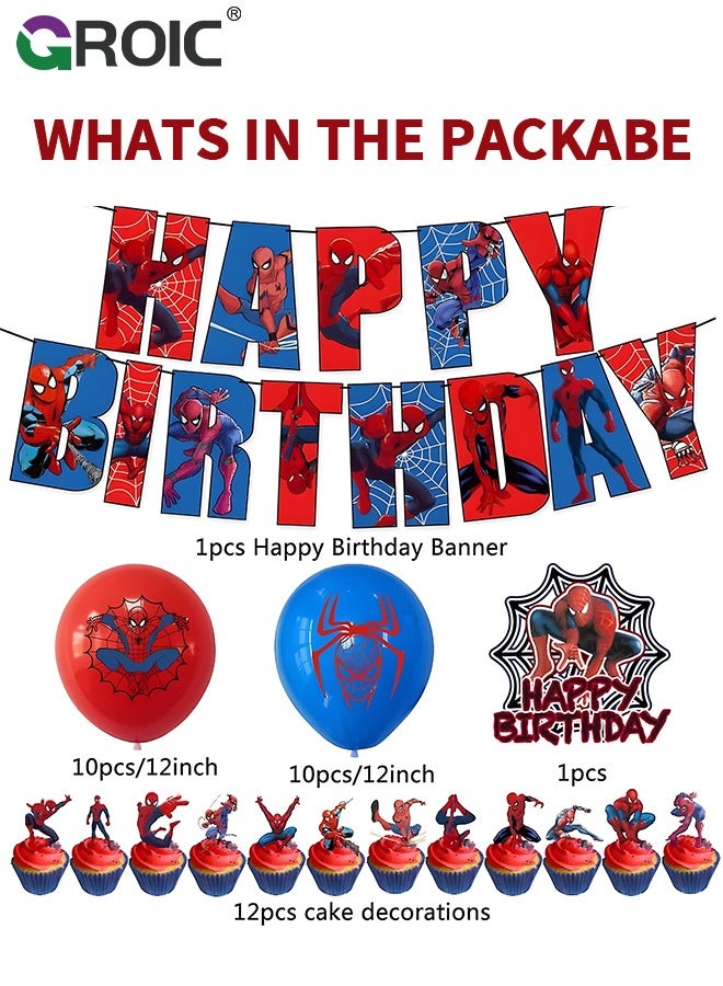 Spider-Man Birthday Party Decoration Set, Balloons Banner Supplies Spider-Man for Boys Men Kids Happy Birthday Balloons for Party Decor Suit For Baby Shower Kids Boys Birthday Party Decorations