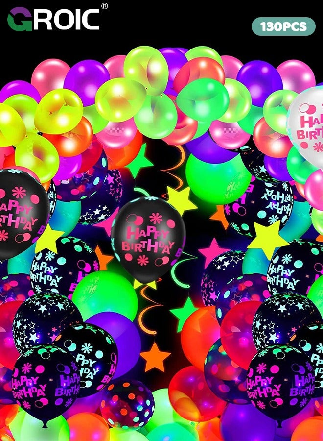 130 Pcs Party Balloons,Glow in The Dark Birthday Party Decorations, Neon Birthday Party Decorations with Neon Balloons,Glow in The Dark Party supplies, Neon Party Decor for Birthday