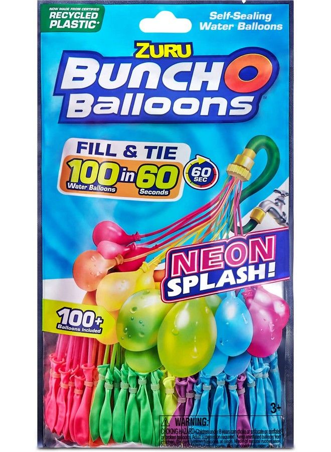 Neon (3 Bunches) By Zuru 100+ Rapidfilling Selfsealing Neon Colored Instant Water Balloons For Outdoor Family Friends Children Summer Fun (3 Bunches 100 Balloons)