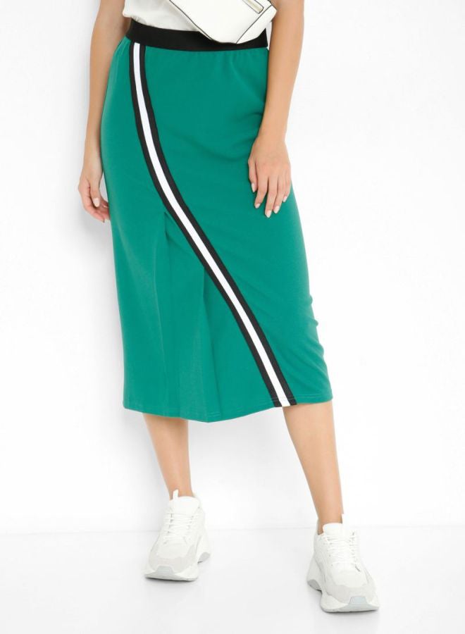 Tape Detailed Midi Skirt Green/White/Black