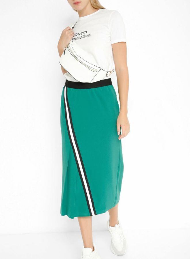 Tape Detailed Midi Skirt Green/White/Black