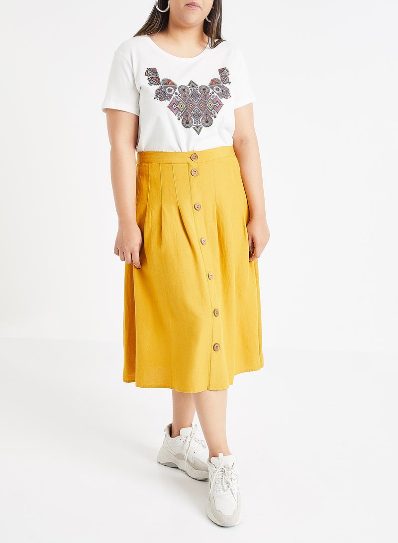 Brino Button Detail Midi Skirt Mustard Yellow