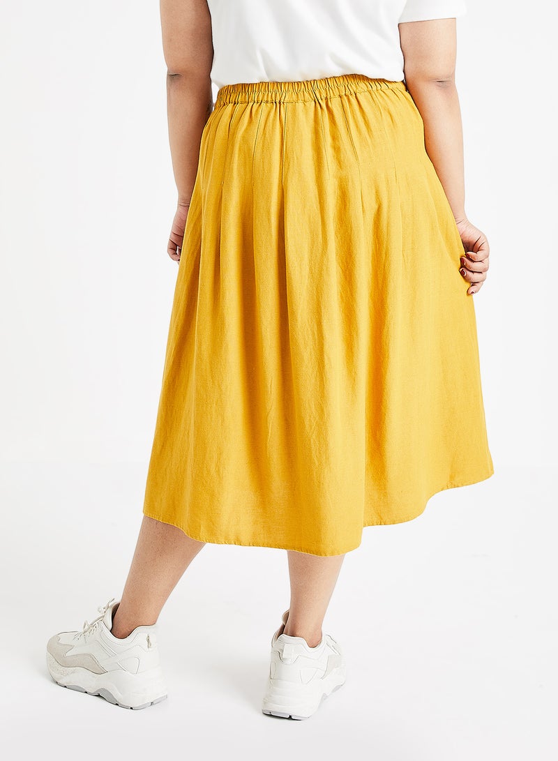 Brino Button Detail Midi Skirt Mustard Yellow