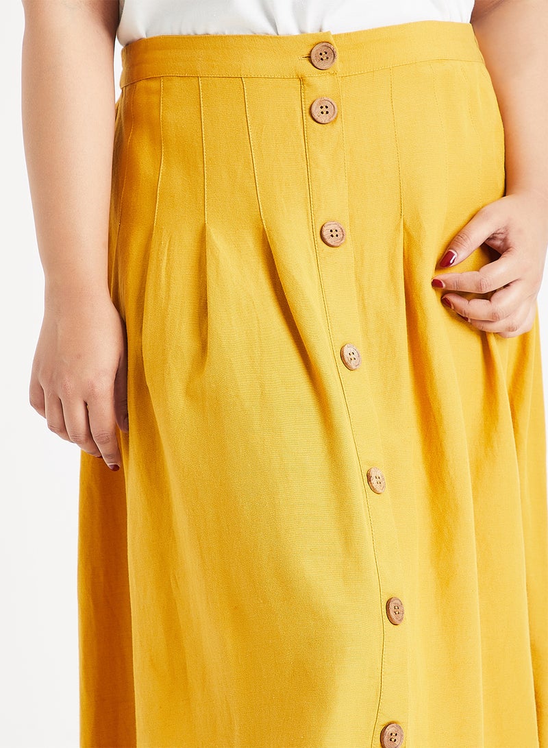 Brino Button Detail Midi Skirt Mustard Yellow