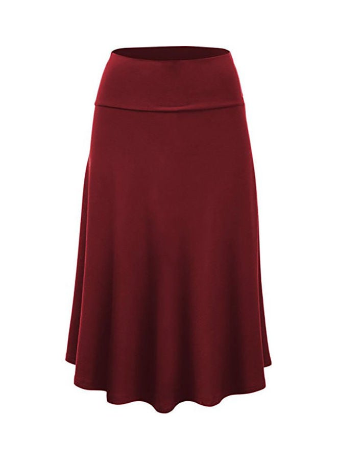 Solid High Waist Pleated Maxi Skirt Red