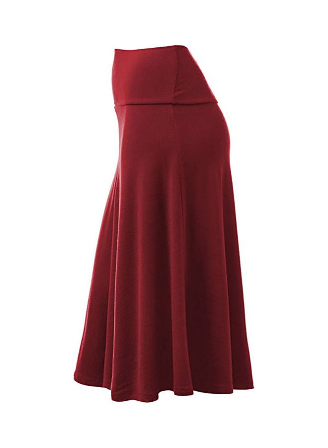 Solid High Waist Pleated Maxi Skirt Red