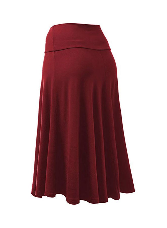 Solid High Waist Pleated Maxi Skirt Red