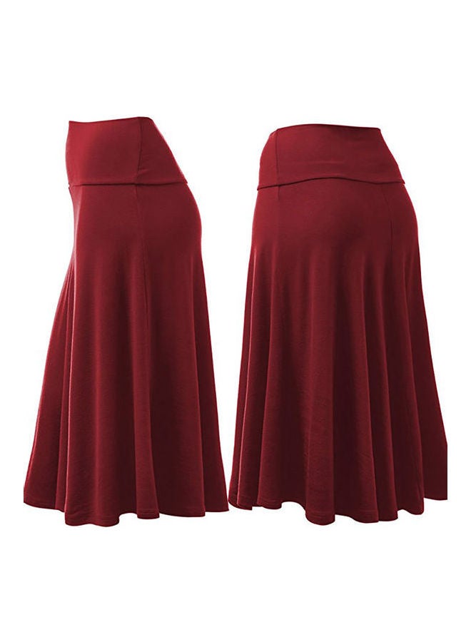 Women Fashion Casual Solid High Waist Maxi Skirt Red