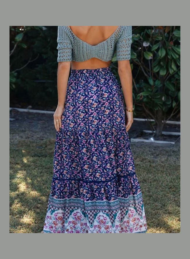 Boho Floral Print Pleated Ruffle Skirts Multicolour