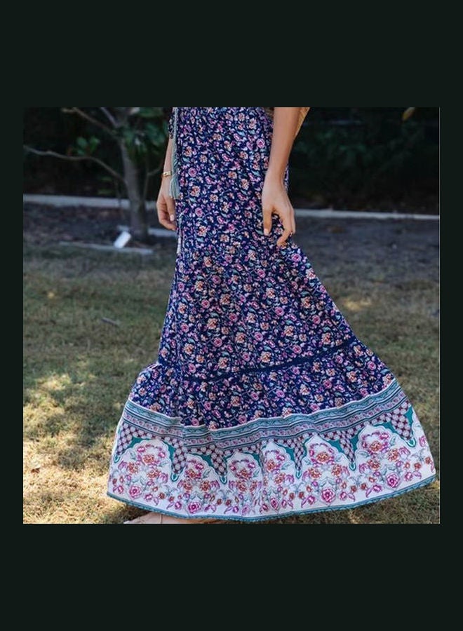Boho Floral Print Pleated Ruffle Skirts Multicolour