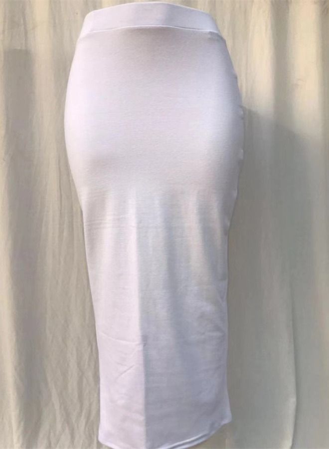 High Waist Tight Solid Color Skirt White