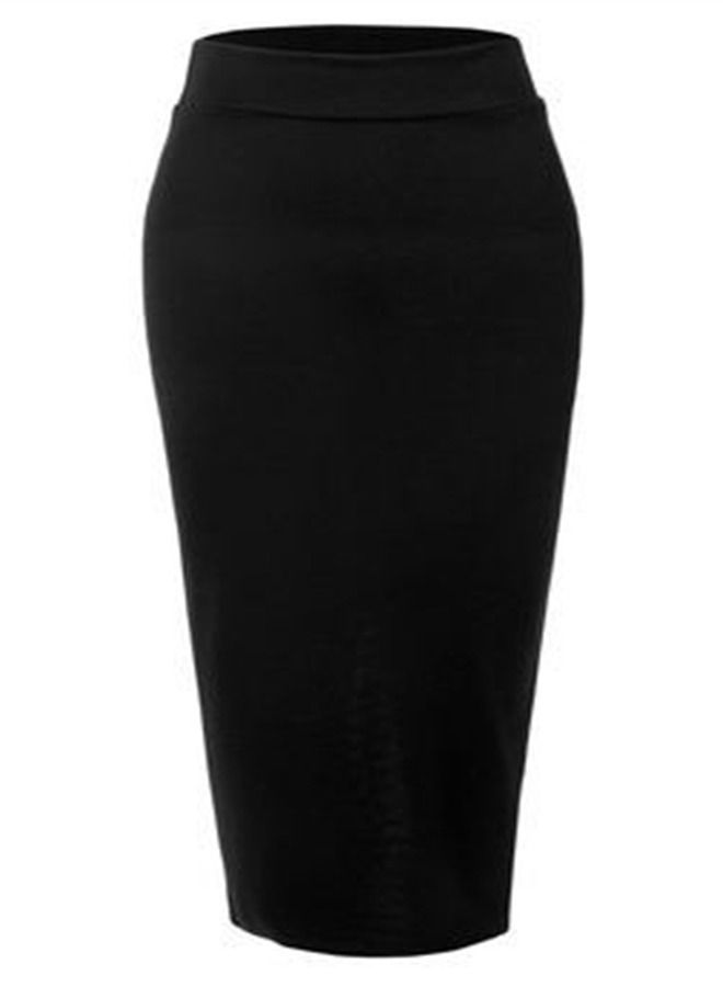 High Waist Tight Solid Color Skirt Black