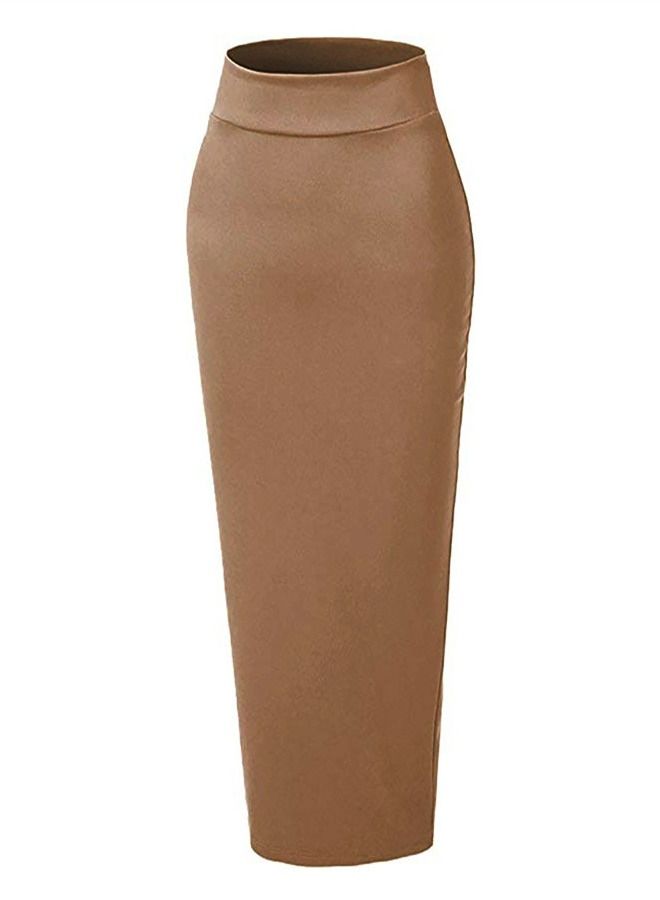 High Waist Tight Solid Color Skirt Brown