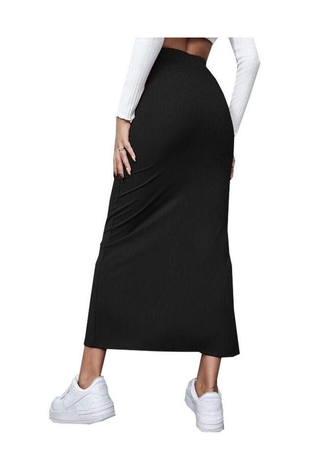 New Women's Half Skirt Solid Color Slit Long Skirt